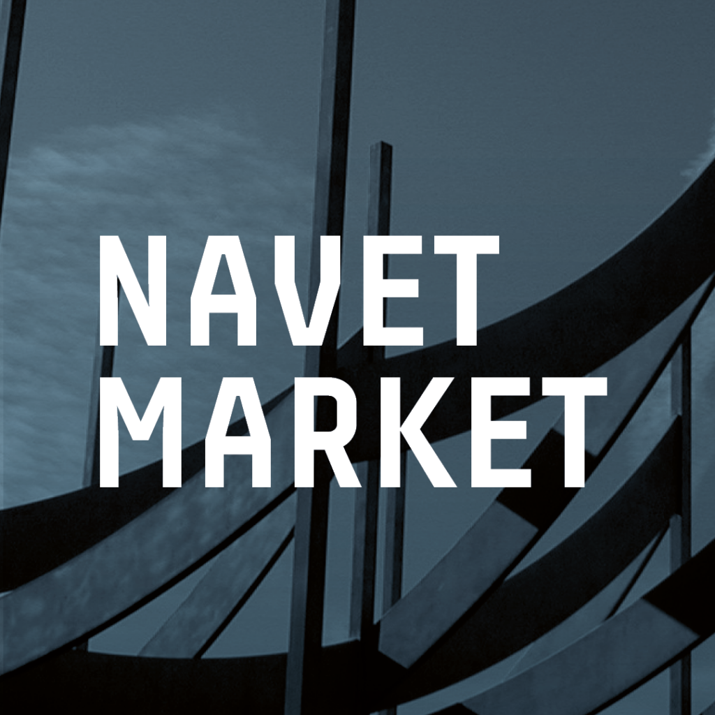 Mörkblå bakgrund med ett konstverk från Ringdansen. Text i bild. Navet market